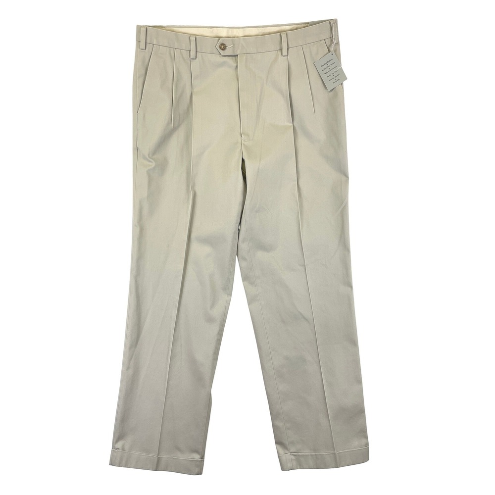 Enro Men's 40x32 Platinum Non-Iron Pleated Khaki Dress Pants Beige Cotton NWT